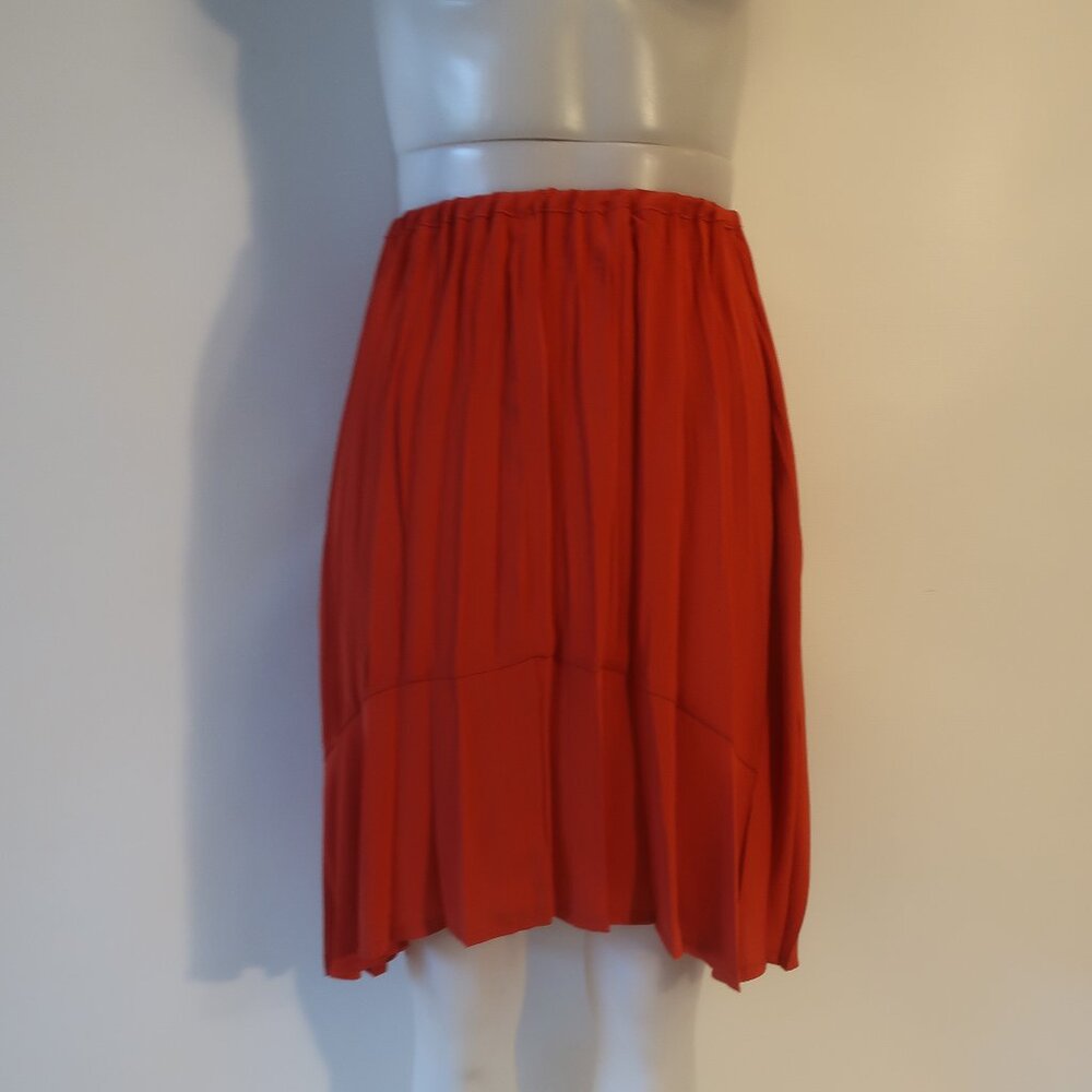 Women's Red Pleated Midi Skirt